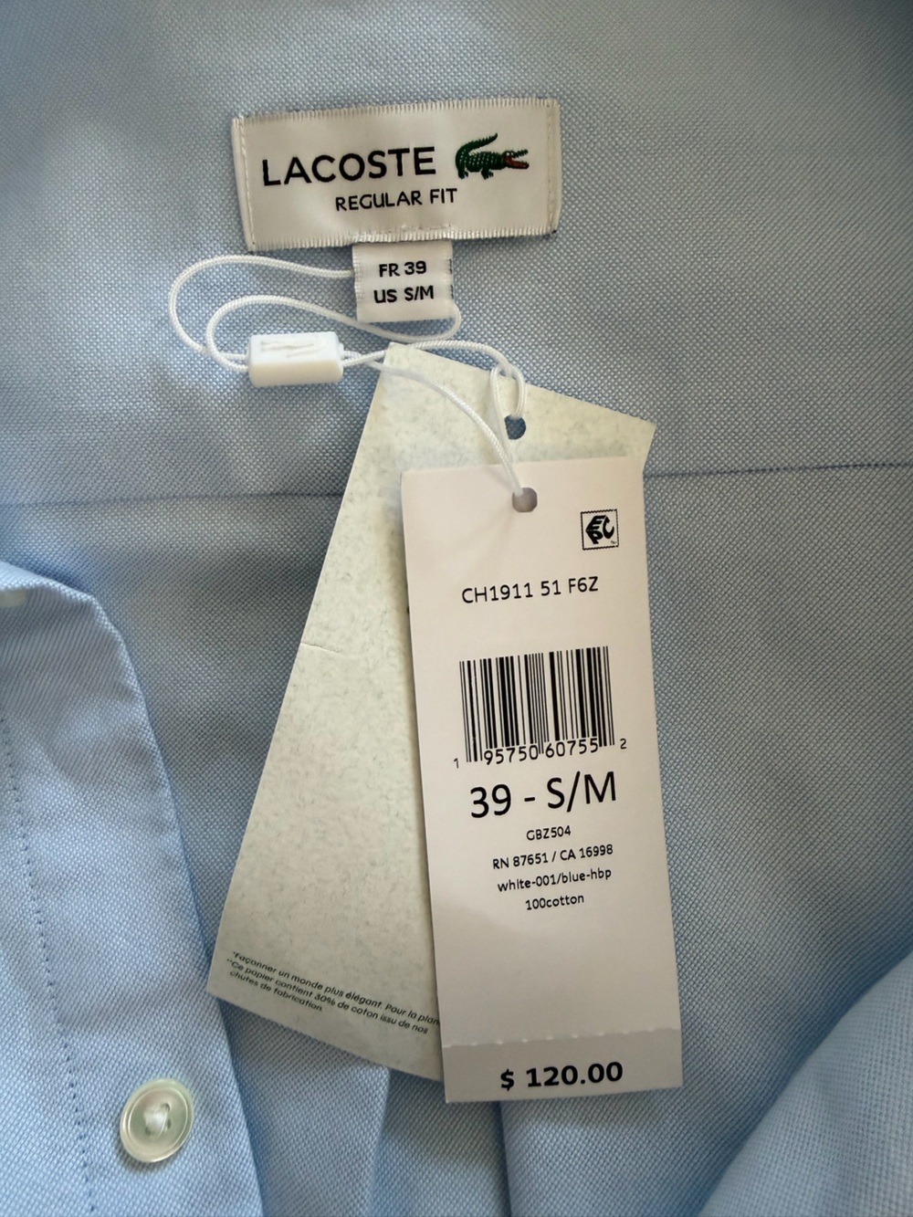 Lacoste NWT Regular Fit Oxford Cotton Shirt in Blue - Picture 10 of 13